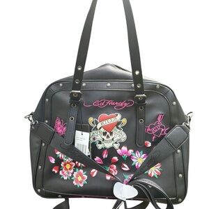 Ed hardy love kills slowly sold out! Black and Pink Floral Shoulder Bag